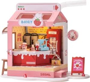 DIY Mini House Building Miniature Kit Milkbox, Miniature Lifestyle Bookshelf Decoration, Cute Craft Kits for Women or Girls 14 , Kawaii Gifts Hobbies for Crafters (Strawberry Milkbox)
