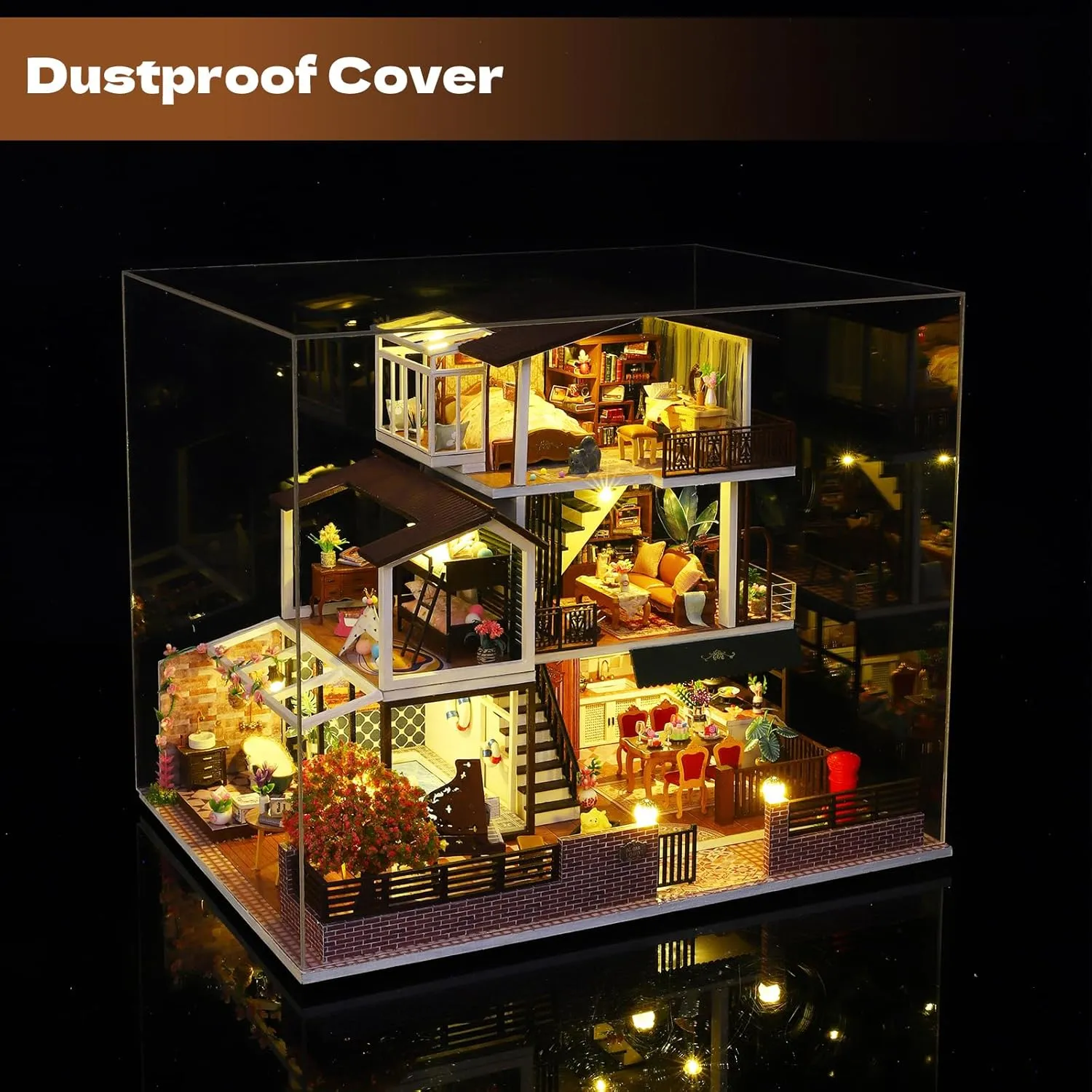 DIY Miniature House Kit, Tiny 3D Wooden European Retro Villa, Mini Dollhouse Building Kit with Dustproof Cover & Music Movement, Creative House Craft for Adults, Gift for Family and Friends