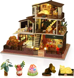 DIY Miniature House Kit, Tiny 3D Wooden European Retro Villa, Mini Dollhouse Building Kit with Dustproof Cover & Music Movement, Creative House Craft for Adults, Gift for Family and Friends