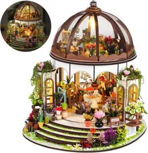 DIY Miniature House Kit,Miniature Building Kits,Wooden Greenhouse Miniature Kit with Furniture & LED,Creative Dollhouse Kit for Adults,Hobby Craft Home Decor Birthday Gifts