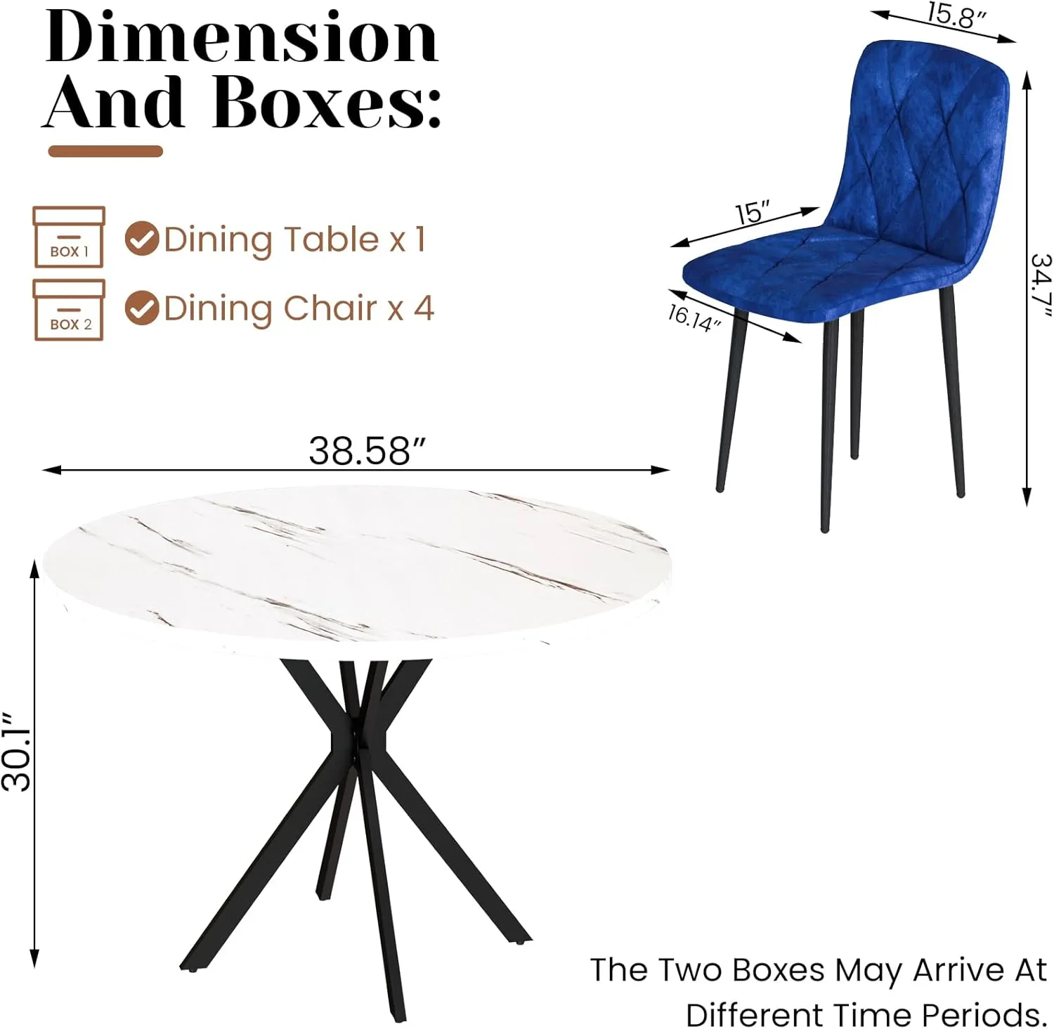 DKLGG Dining Room Table Set for 4 — Velvet & Leather Upholstered Seats (Grey/Blue/Black), Mid-Century Modern Style for Kitchens, Breakfast Nooks & Small Spaces, Blue