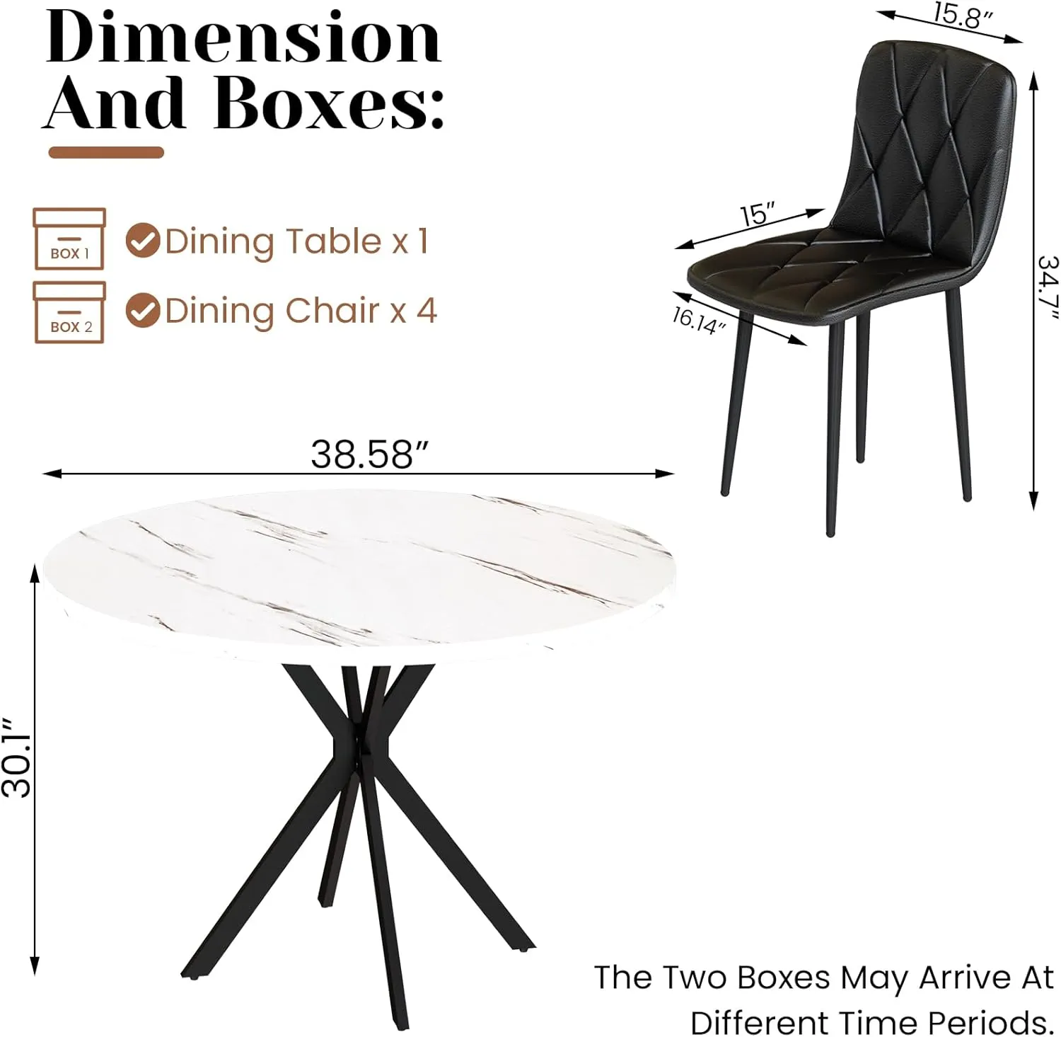 DKLGG Round Table and Chairs Set of 4 — Velvet & Leather Upholstered Seats (Grey/Blue/Black), Mid-Century Modern Style for Kitchens, Breakfast Nooks & Small Spaces, Black