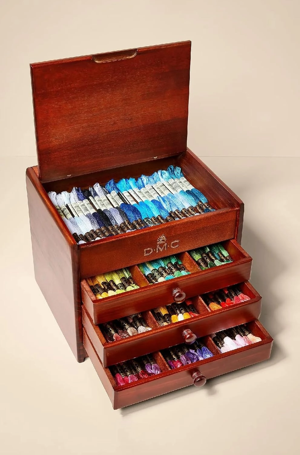 DMC Petite Decorative Wooden Chest With Assortment Pack Special Thread Assortment Pack - 100 Skeins