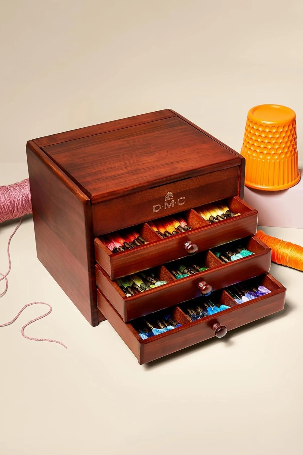 DMC Petite Decorative Wooden Chest With Assortment Pack Special Thread Assortment Pack - 100 Skeins