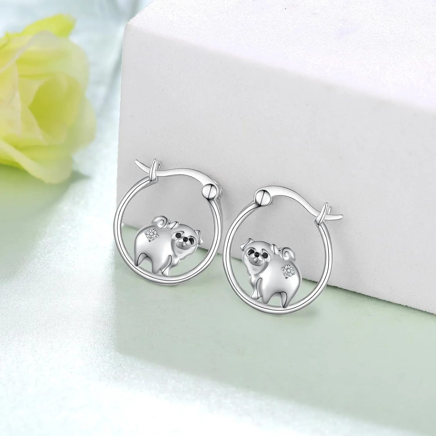 Dog Earrings Sterling Silver Yorkie/Schnauzer/Pug/Chihuahua/German Shepherd Hoop Earrings Animal Dog Jewelry for Women