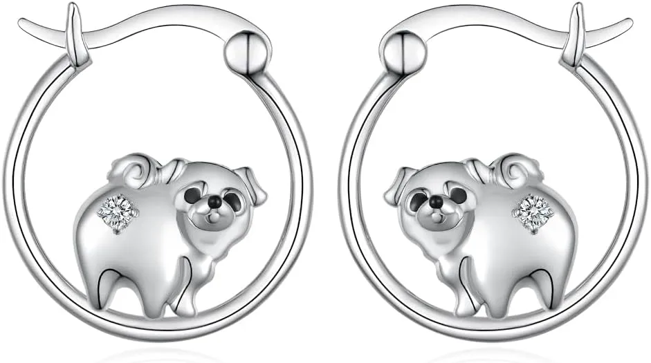 Dog Earrings Sterling Silver Yorkie/Schnauzer/Pug/Chihuahua/German Shepherd Hoop Earrings Animal Dog Jewelry for Women