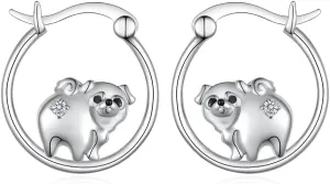 Dog Earrings Sterling Silver Yorkie/Schnauzer/Pug/Chihuahua/German Shepherd Hoop Earrings Animal Dog Jewelry for Women