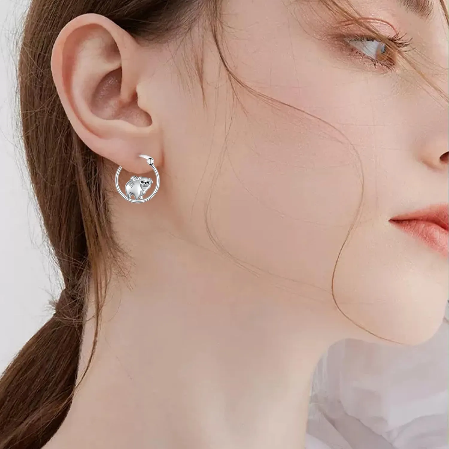 Dog Earrings Sterling Silver Yorkie/Schnauzer/Pug/Chihuahua/German Shepherd Hoop Earrings Animal Dog Jewelry for Women