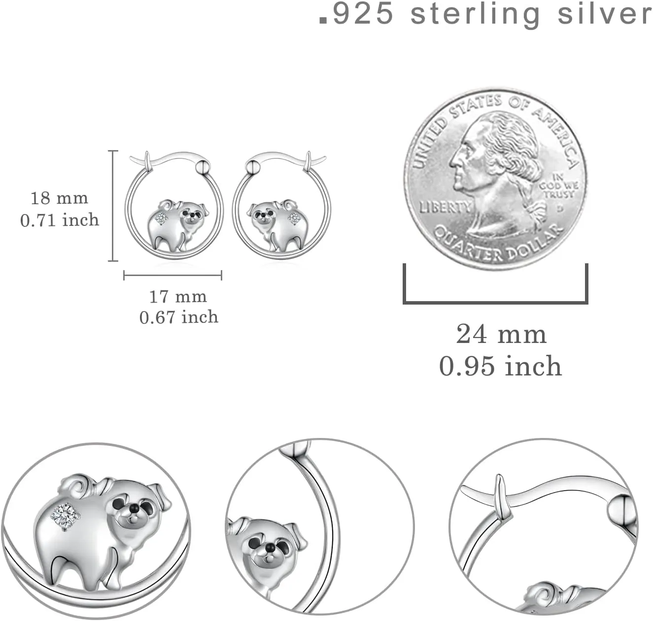 Dog Earrings Sterling Silver Yorkie/Schnauzer/Pug/Chihuahua/German Shepherd Hoop Earrings Animal Dog Jewelry for Women