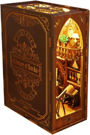 Doll House Kits to Build Home Library DIY Miniature House Book Nook Kit - 3D Wooden Puzzle for Adults - Unique Dollhouse Wood Bookend Model Building - Create Your Own Miniature Library