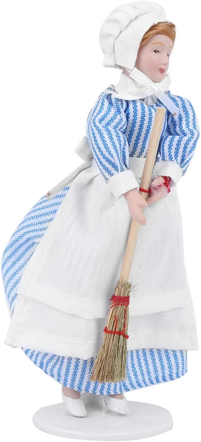 Doll People, Dollhouse Miniature Porcelain Doll Model Decoration Ornament with Stand for 1:12 Scale Doullhouse Buildings(Helper) Dolls and Toys