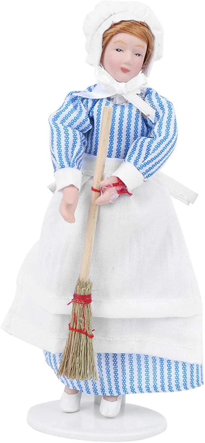 Doll People, Dollhouse Miniature Porcelain Doll Model Decoration Ornament with Stand for 1:12 Scale Doullhouse Buildings(Helper) Dolls and Toys