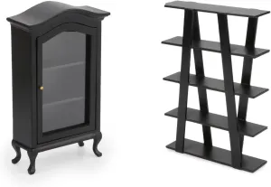 Dollhouse Furniture Display Shelf 1:12 Scale Miniature Bookshelf Cabinet & Four Tier Shelves Doll House Accessories and Furniture Display Stand Mini Scene Ornaments Decoration