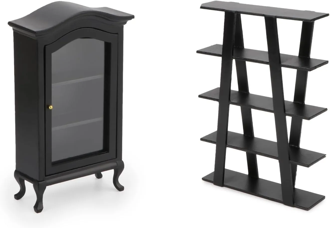 Dollhouse Furniture Display Shelf 1:12 Scale Miniature Bookshelf Cabinet & Four Tier Shelves Doll House Accessories and Furniture Display Stand Mini Scene Ornaments Decoration