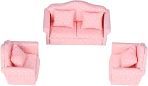 Dollhouse Furniture Set, 3pcs Dollhouse Miniature Sofa Kit with Pillow Miniature Toys Couch Chairs for 1:12 Dollhouse Accessory