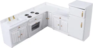 Dollhouse Kitchen Furniture Kit 1:12 Doll House Miniature Suite Wooden Kitchen Cabinet Fridge Set Dining Room for Miniature Dollhouse Furniture Scenes Accessories