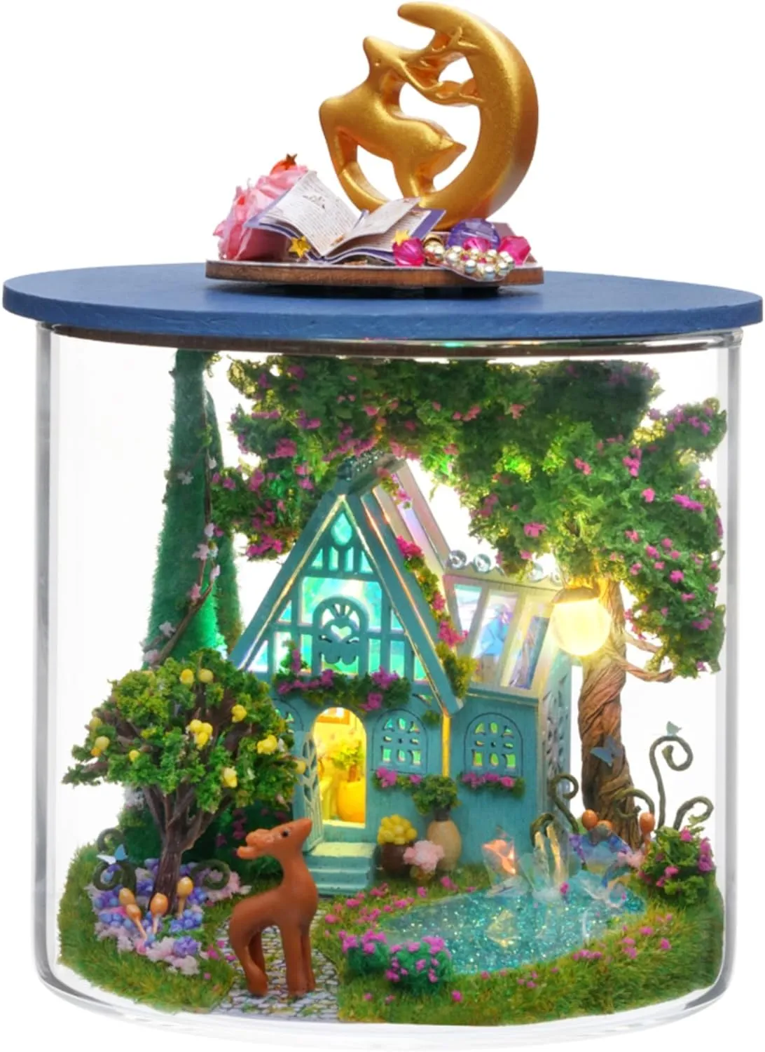 Dollhouse Miniature DIY Kit with Furniture, Wooden Crafts Dream Bottle Doll House Handmade Kit, Creative Room Idea Gift for Friends Lover (Fantasy Wonderland)