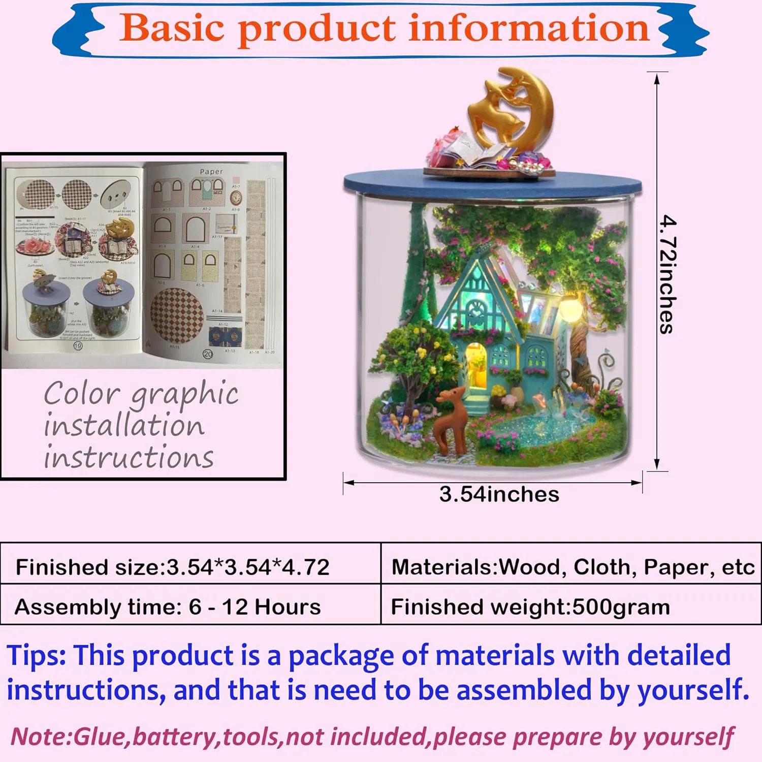 Dollhouse Miniature DIY Kit with Furniture, Wooden Crafts Dream Bottle Doll House Handmade Kit, Creative Room Idea Gift for Friends Lover (Fantasy Wonderland)
