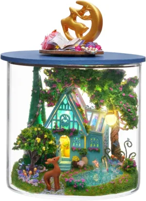 Dollhouse Miniature DIY Kit with Furniture, Wooden Crafts Dream Bottle Doll House Handmade Kit, Creative Room Idea Gift for Friends Lover (Fantasy Wonderland)