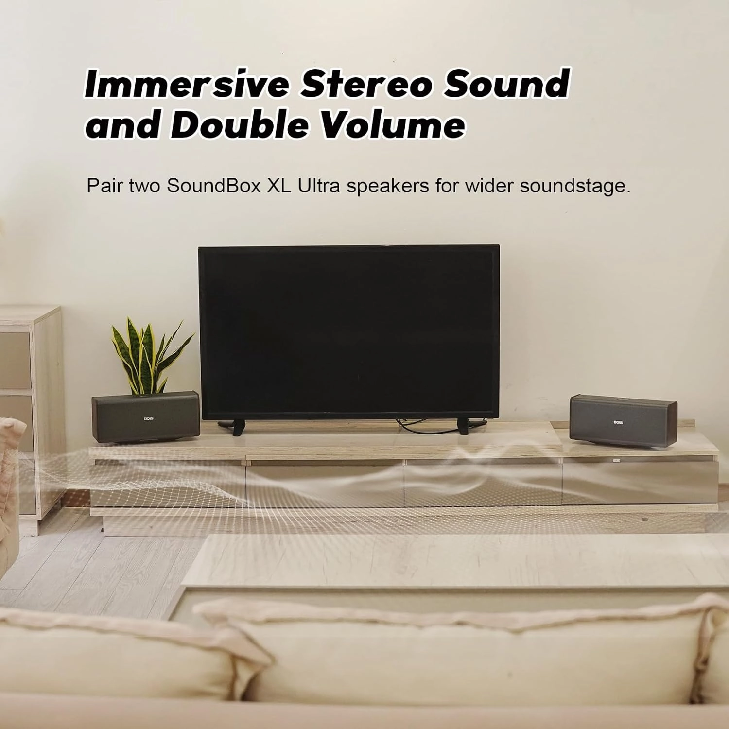 DOSS SoundBox Ultra Bluetooth Speaker with 2.1 Channel Audio, 80W Superior Sound with Deep Bass, Two DSP Technologies, 18H Playtime, BT 5.3, Wireless for Home, Office, Bedroom-Gold