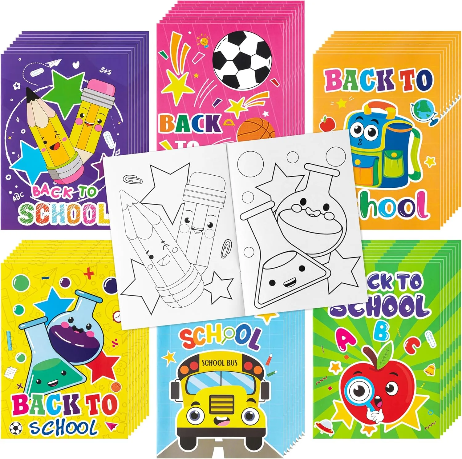 Dvbonike 48Pcs Back to School Coloring Books - First Day of School DIY Color-in Pages Pencil Schoolbag Cute Patterns Drawing Booklet Classroom Reward Art Activity Gifts Party Favors Supplies for Kids