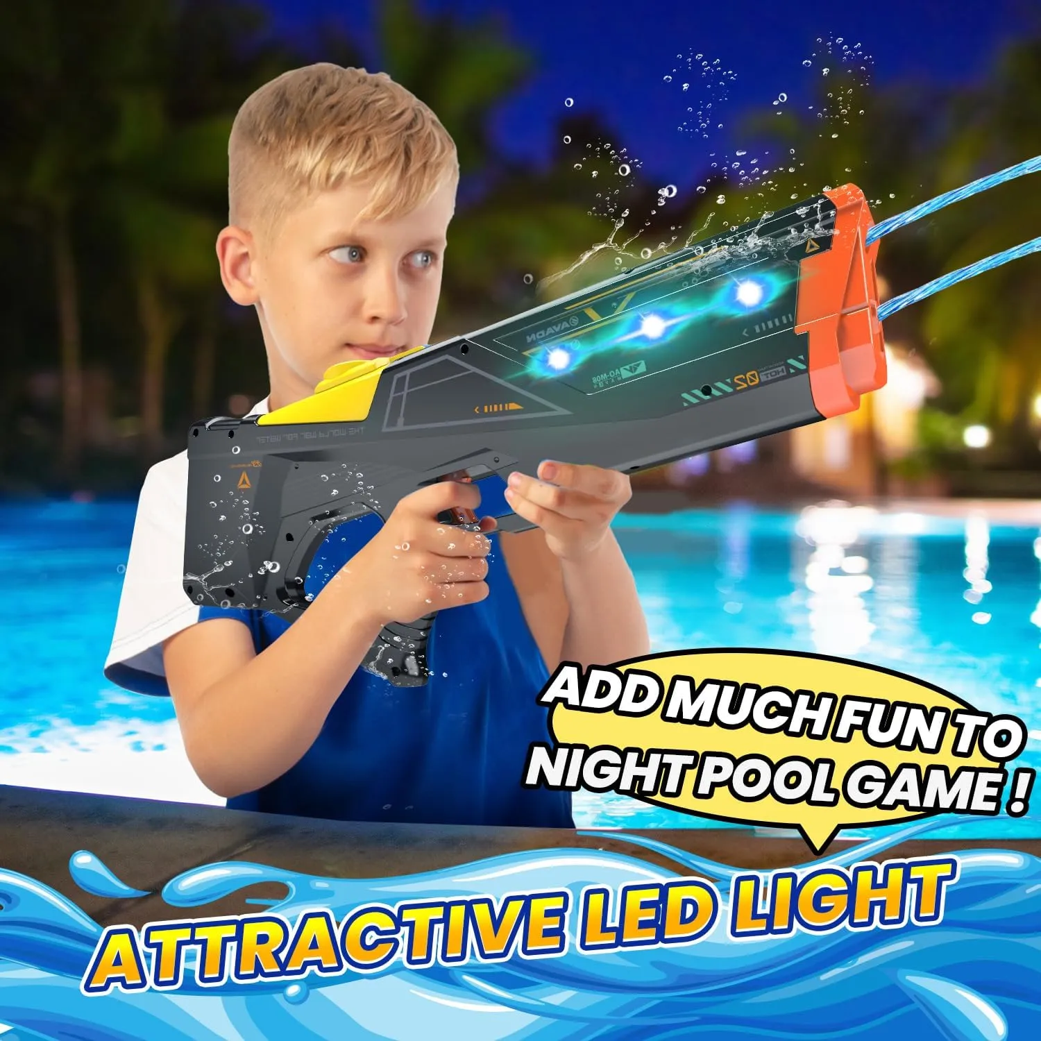 EagleStone Electric Water Gun for Adults & Kids, Light-Up Dual Nozzle Water Blaster,Squirt Gun with 1500mAh Battery, 26-33FT Long-Range Shooting, Leak-Proof, Outdoor Beach Pool Party Toy