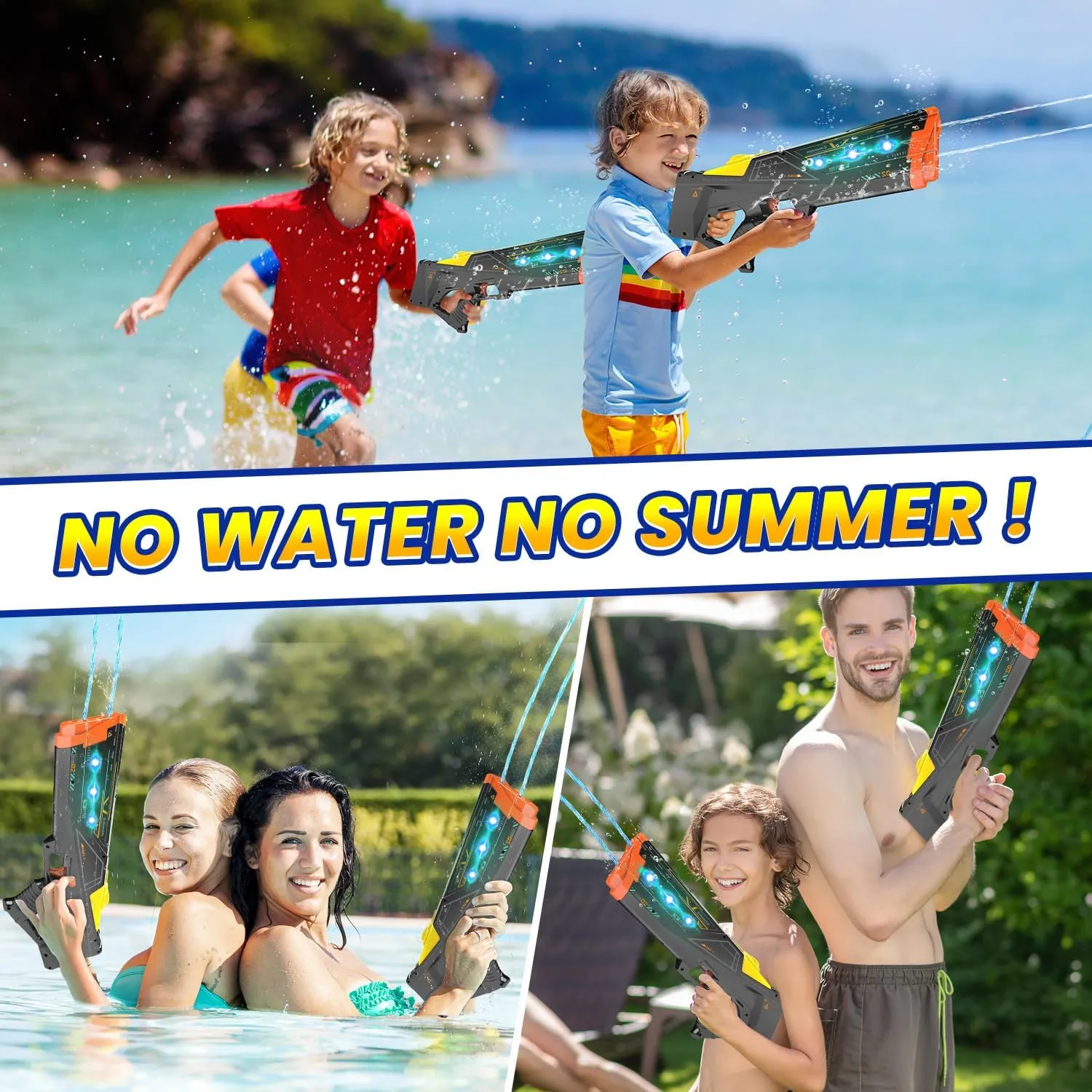 EagleStone Electric Water Gun for Adults & Kids, Light-Up Dual Nozzle Water Blaster,Squirt Gun with 1500mAh Battery, 26-33FT Long-Range Shooting, Leak-Proof, Outdoor Beach Pool Party Toy
