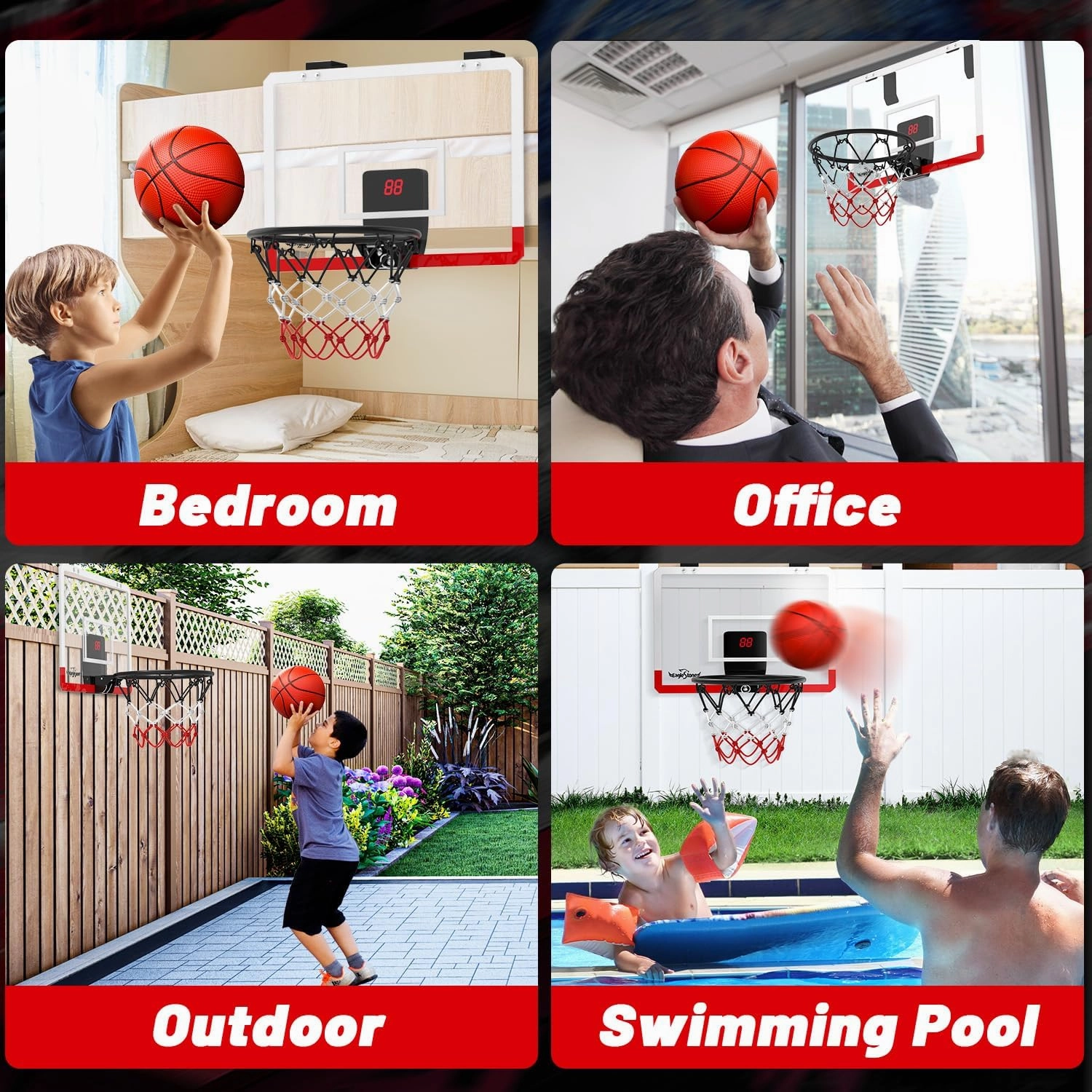 EagleStone Kids Mini Basketball Hoop Set, Over The Door Basketball Hoop with Electronic Scoreboard, 4 Balls, Wall Mounted Room Basketball Hoops for Kids Boys Birthday