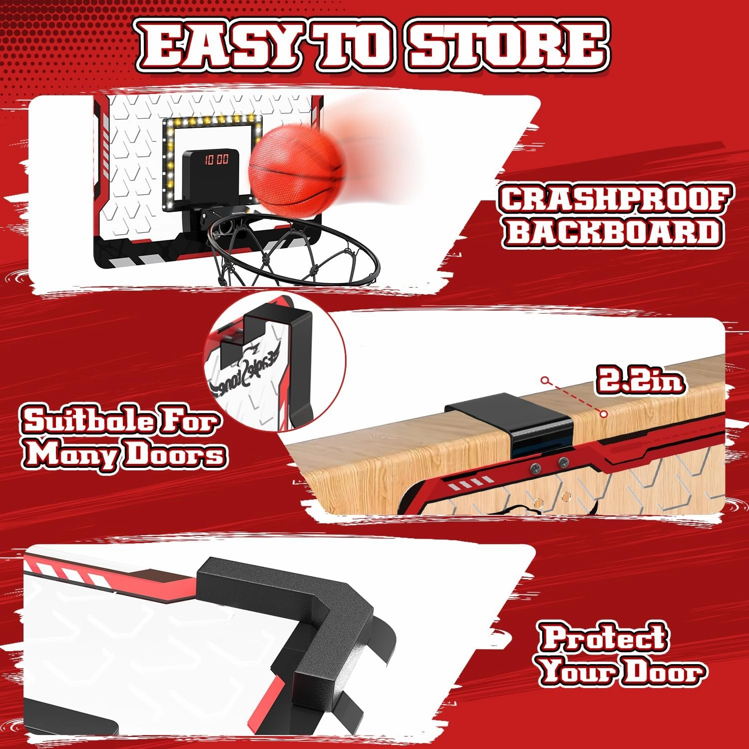 EagleStone Mini Basketball Hoop Indoor with LED Light,Double Electronic Scoreboard,Basketball Hoop Indoor Toys for Kids,2 Game Modes Over Door Basketball Hoop for 5-7 8-12 Year Olds Boys, Gifts
