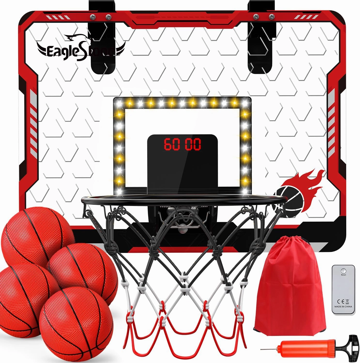 EagleStone Mini Basketball Hoop Indoor with LED Light,Double Electronic Scoreboard,Basketball Hoop Indoor Toys for Kids,2 Game Modes Over Door Basketball Hoop for 5-7 8-12 Year Olds Boys, Gifts