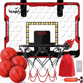 EagleStone Mini Basketball Hoop Indoor with LED Light,Double Electronic Scoreboard,Basketball Hoop Indoor Toys for Kids,2 Game Modes Over Door Basketball Hoop for 5-7 8-12 Year Olds Boys, Gifts