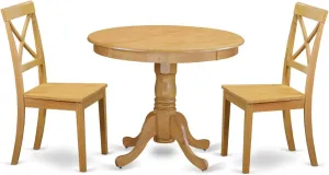 East West Furniture ANBO3-OAK-W 3 Piece Modern Dining Table Set Contains a Round Kitchen Table with Pedestal and 2 Kitchen Dining Chairs, 36x36 Inch, Oak