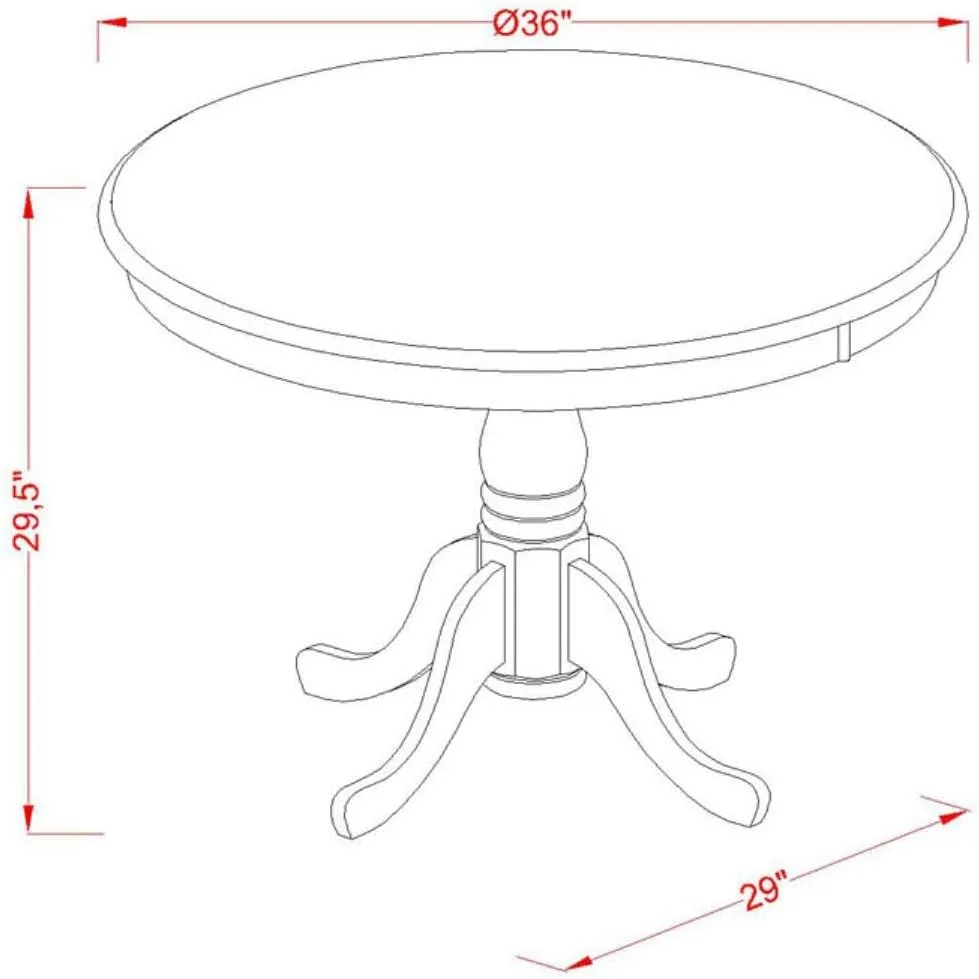 East West Furniture ANBO3-OAK-W 3 Piece Modern Dining Table Set Contains a Round Kitchen Table with Pedestal and 2 Kitchen Dining Chairs, 36x36 Inch, Oak