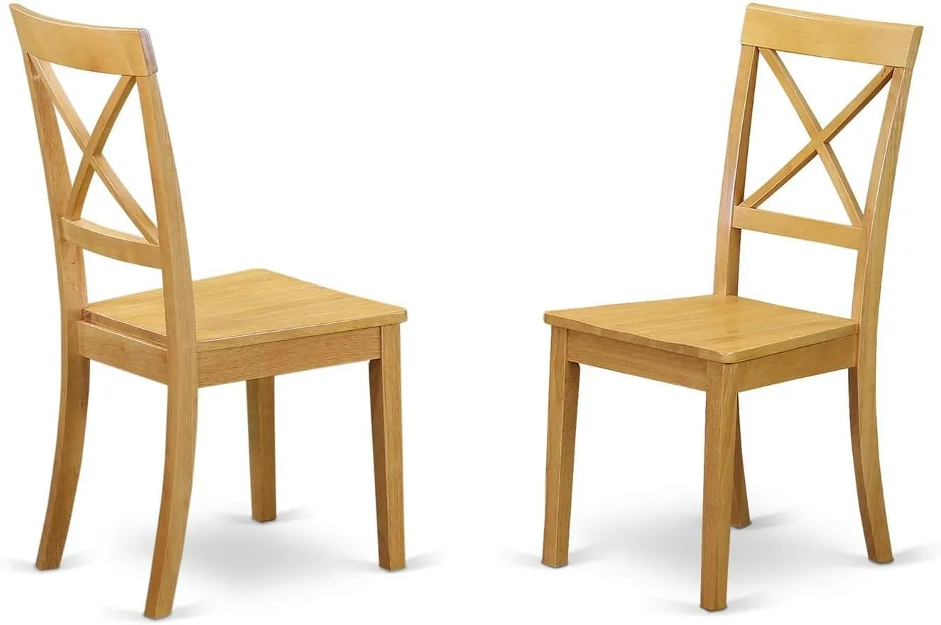 East West Furniture ANBO3-OAK-W 3 Piece Modern Dining Table Set Contains a Round Kitchen Table with Pedestal and 2 Kitchen Dining Chairs, 36x36 Inch, Oak