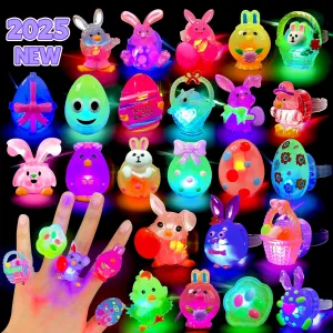 Easter Egg Fillers Light Up Rings - 28Pcs Glow in the Dark Party Favors, Easter Basket Stuffers Toys Gifts for Kids Teens Girls Boys