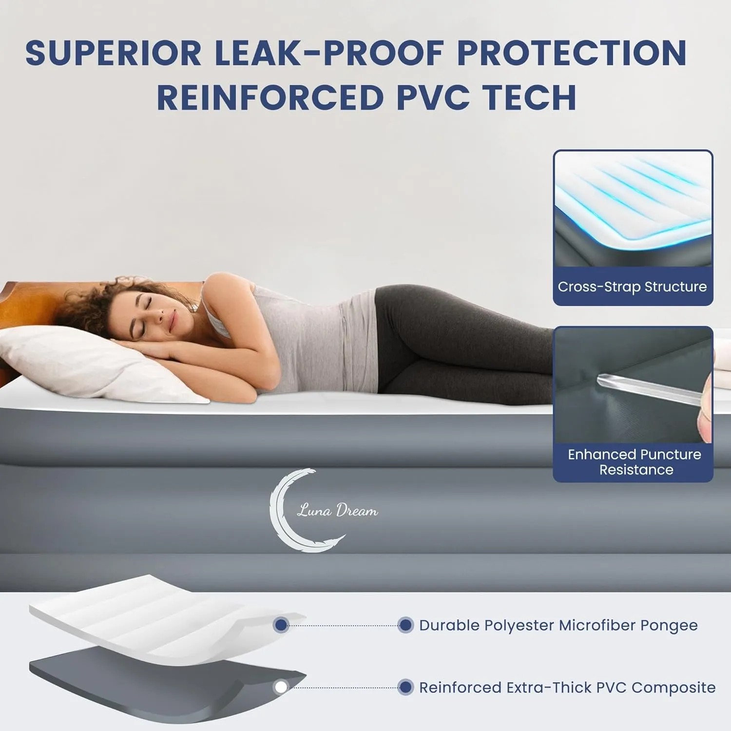 Eclipse Series Queen Air Mattress with USB Rechargeable Built-in Pump, Wireless Inflatable Airbed, Durable Leakproof Design, Portable for Home & Camping