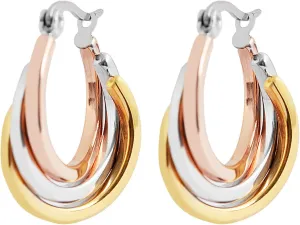 Edforce Women's Stainless Steel Overlapping Triple Hoop Earrings, (25mm-35mm)