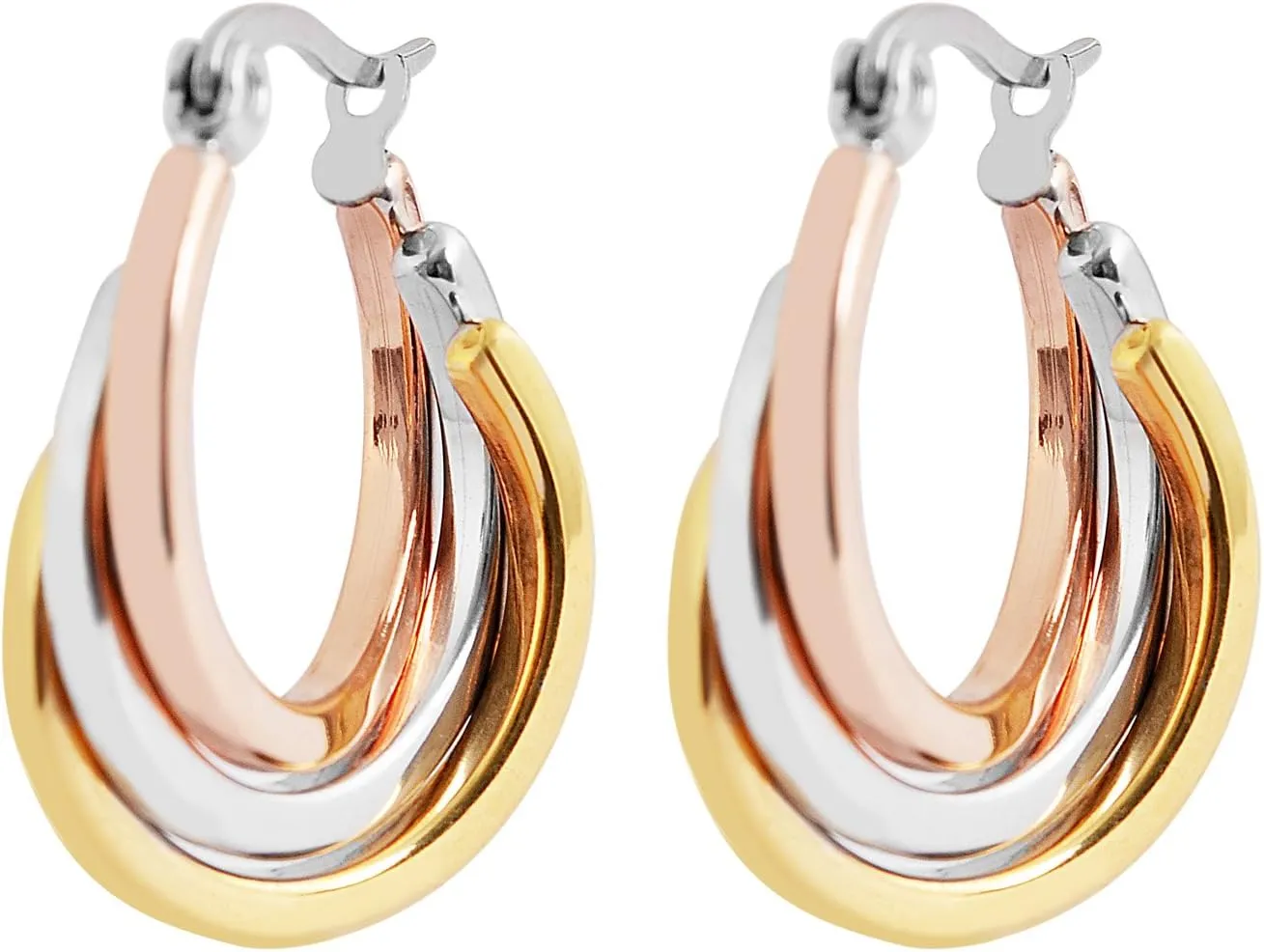 Edforce Women's Stainless Steel Overlapping Triple Hoop Earrings, (25mm-35mm)