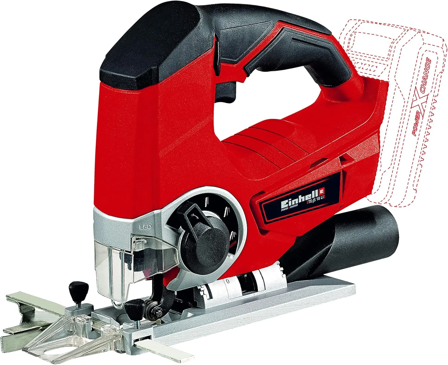 Einhell TE-JS Power X-Change 18-Volt Cordless 2400-SPM Jig Saw, 1-Inch Stroke Length, w/LED, Chip Guard, Soft Grip, Variable Speed, Dust Blow-off Function