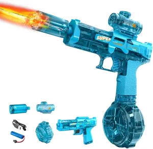 Electric Water Gun for Kids Adults, Automatic Water Gun with Long Range & Led Lights, Powerful Squirt Gun Water Pistol Blaster Soaker, Summer Outdoor Pool Beach Toy for Backyard Games(Blue)