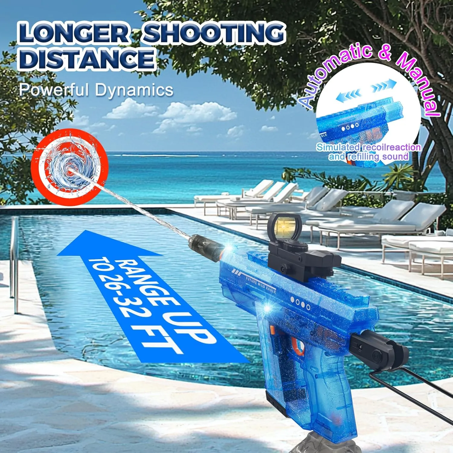 Electric Water Gun for Kids & Adults, LED Big Water Gun Play, 800CC Super Capacity Squirt Gun, 32FT Long Range, Dual-Mode Auto-Suction System, Pool Water Guns for Outdoor, Summer Gift