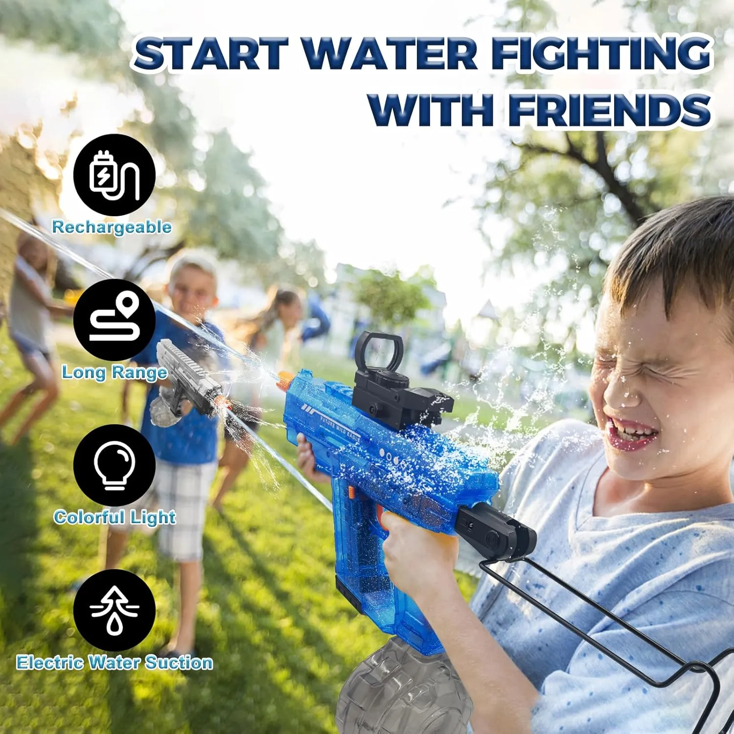 Electric Water Gun for Kids & Adults, LED Big Water Gun Play, 800CC Super Capacity Squirt Gun, 32FT Long Range, Dual-Mode Auto-Suction System, Pool Water Guns for Outdoor, Summer Gift
