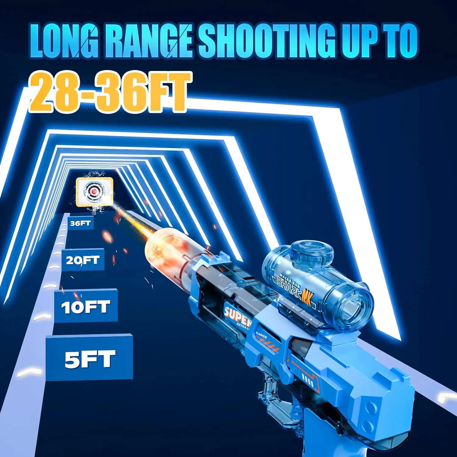 Electric Water Gun with Light Up, Automatic Squirt Guns Up to 32FT Range, 320CC High Powered Water Pistol,Water Blasters for Kids Adults Outdoor Summer Swimming Pool Beach Game (Blue)