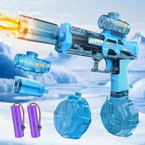 Electric Water Gun with Light Up, Automatic Squirt Guns Up to 32FT Range, 320CC High Powered Water Pistol,Water Blasters for Kids Adults Outdoor Summer Swimming Pool Beach Game (Blue)