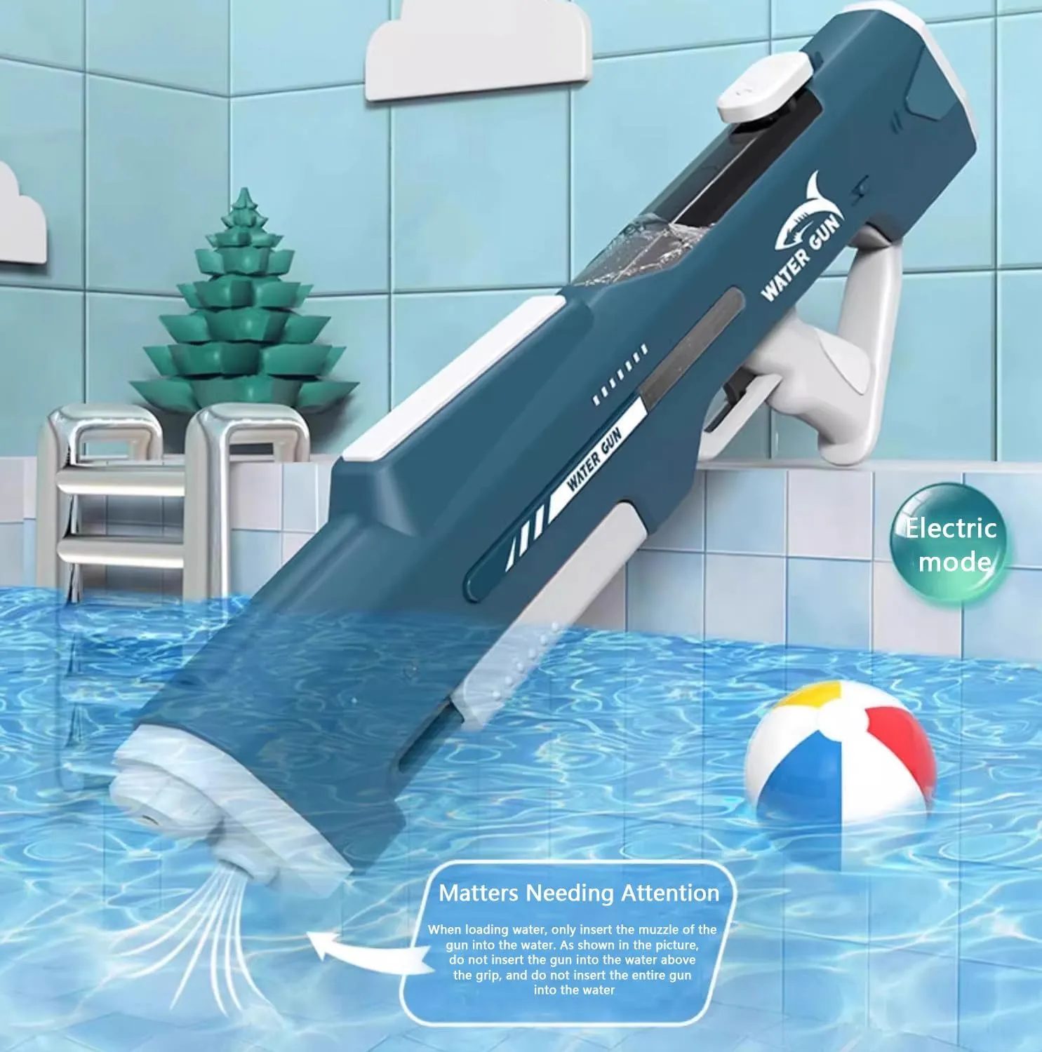 Electric Water Gun,Hand Self Integrated Automatic Water Suction Gun,Adult and Child Electric Water Guns，Summer Pool Beach Outdoor Game Toys for Kids Age 8-12,4-8 (White)