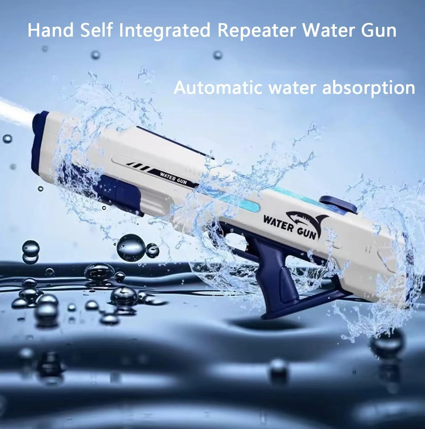 Electric Water Gun,Hand Self Integrated Automatic Water Suction Gun,Adult and Child Electric Water Guns，Summer Pool Beach Outdoor Game Toys for Kids Age 8-12,4-8 (White)
