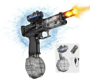 Electric Water Guns for Adults Kids, Ultimate Battle Blaster High-Performance with Glowing Flame Effect, High Capacity Automatic Leak-Proof Super Balster, Squirt Gun for Summer Pool Beach(1Black)