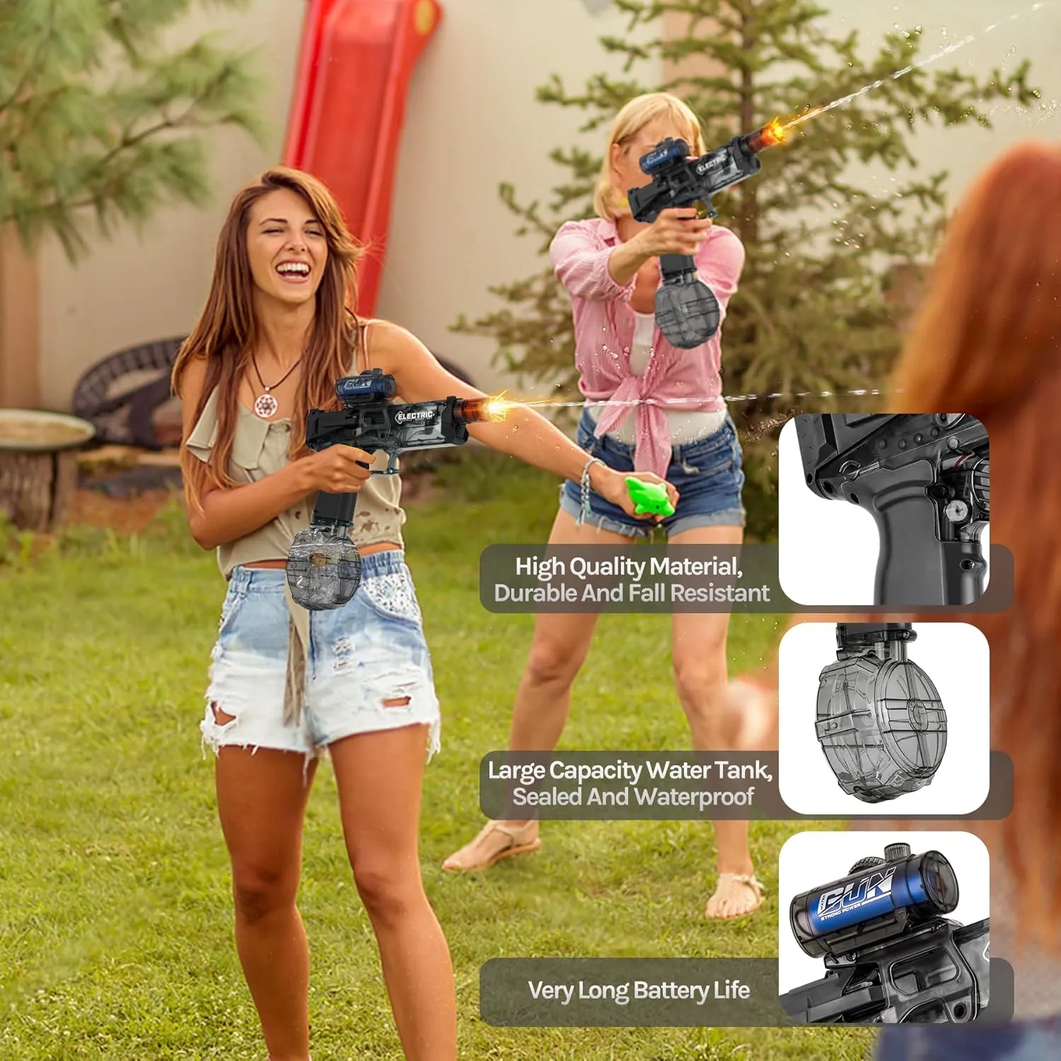 Electric Water Guns for Adults Kids, Ultimate Battle Blaster High-Performance with Glowing Flame Effect, High Capacity Automatic Leak-Proof Super Balster, Squirt Gun for Summer Pool Beach(1Black)