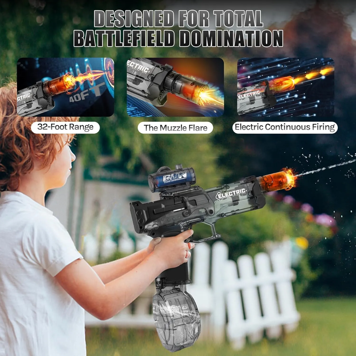 Electric Water Guns for Adults Kids, Ultimate Battle Blaster High-Performance with Glowing Flame Effect, High Capacity Automatic Leak-Proof Super Balster, Squirt Gun for Summer Pool Beach(1Black)