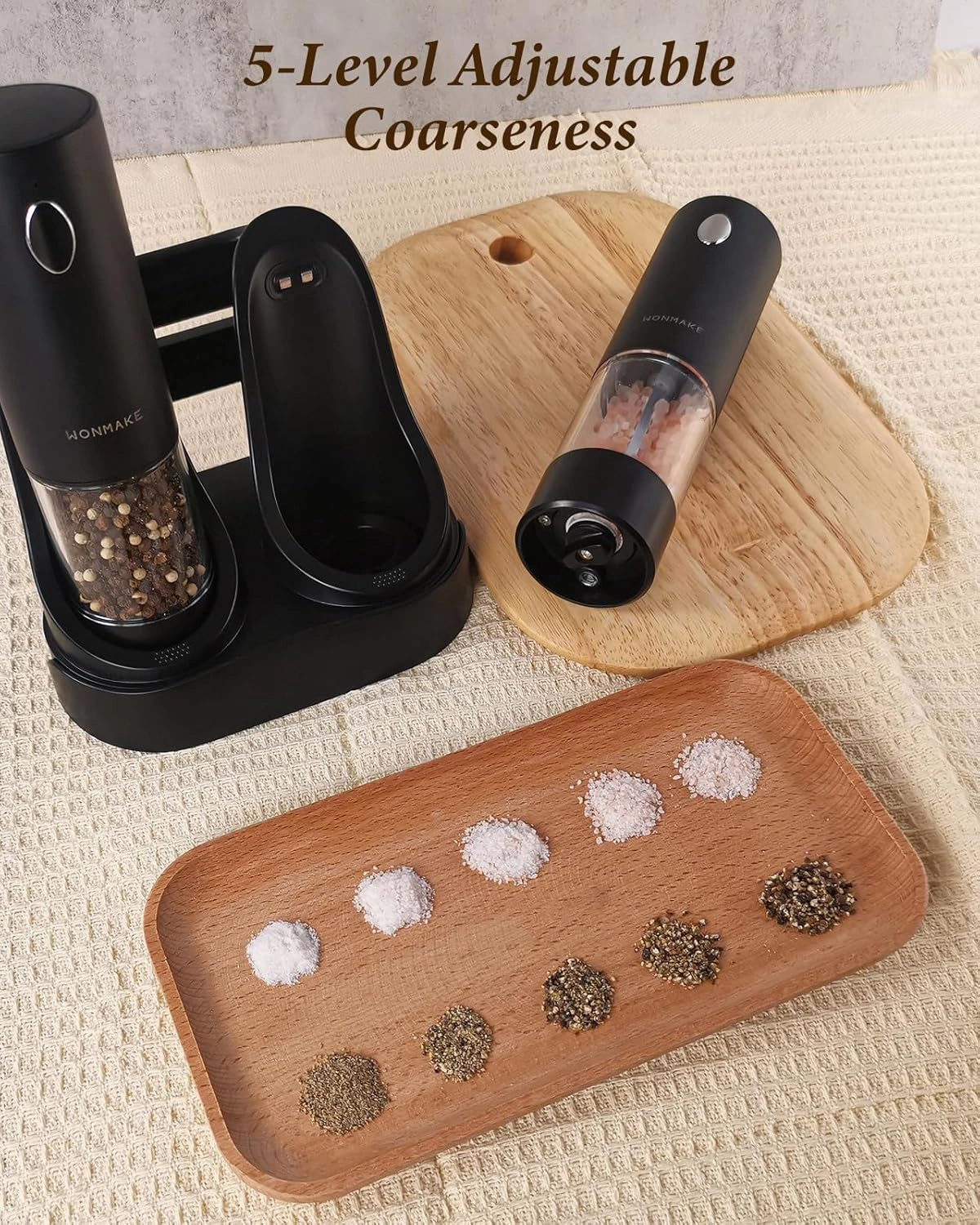 Electric Salt and Pepper Grinder Set - Automatic Refillable Salt and Pepper Grinders with Charging Base & LED Light, Adjustable Coarseness, One-handed Easy Operation, Ideal Kitchen Gadget